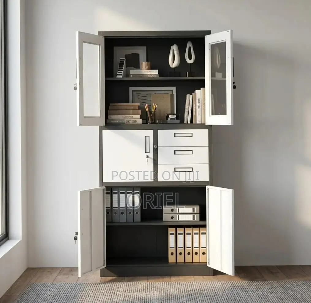 Office Safe : Metal Filing Cabinet With Glass Doors and Safe