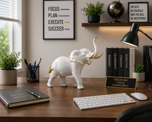 Resin White & Gold Elephant Statue - Gh