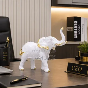 Resin White & Gold Elephant Statue - Gh