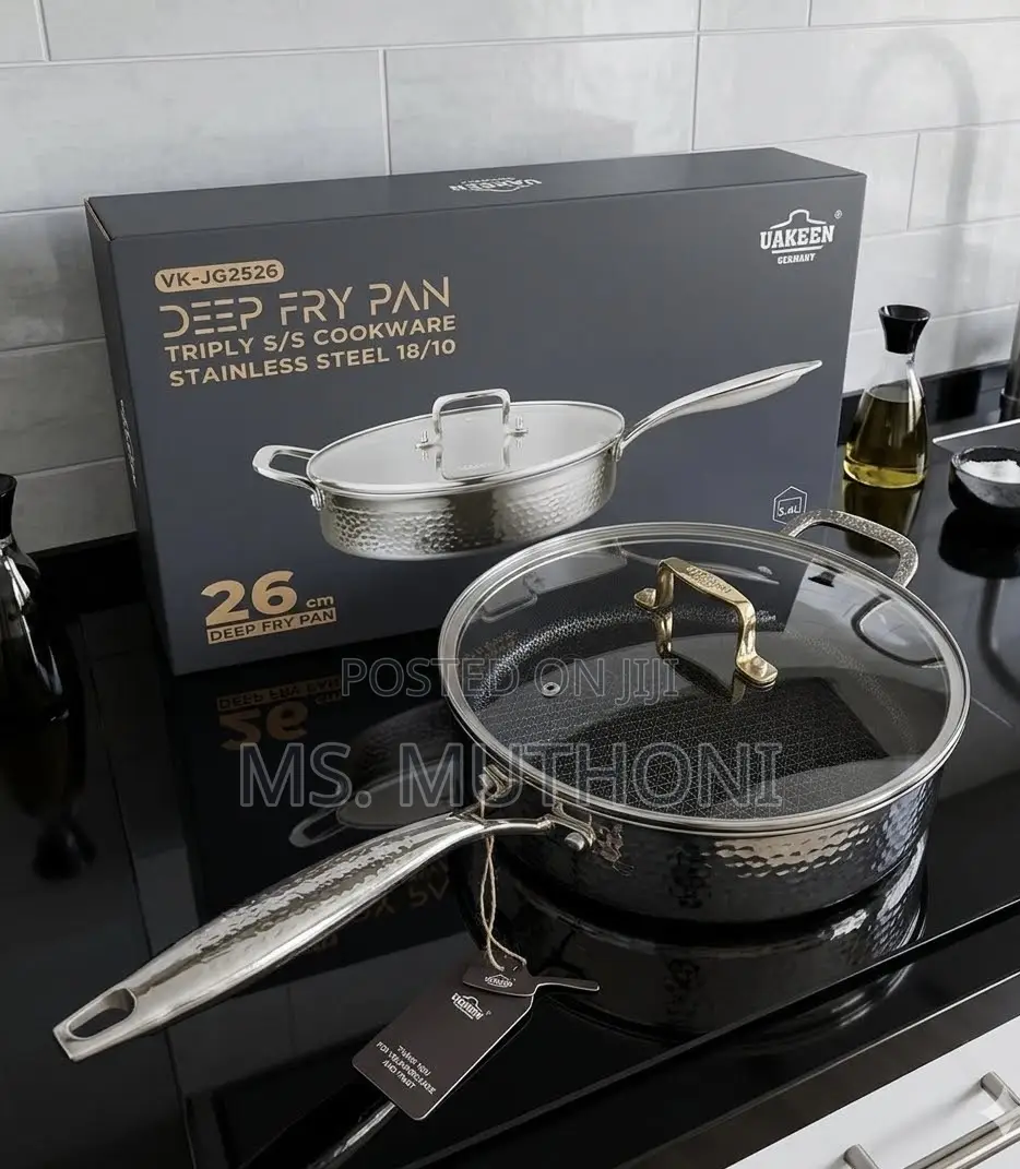 Vakeen 26cm Triply Stainless Steel Deep Fry Pan With Glass Lid