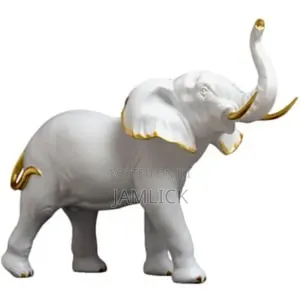 Resin White & Gold Elephant Statue - Gh