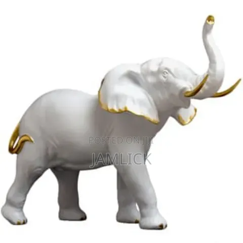 Resin White & Gold Elephant Statue - Gh