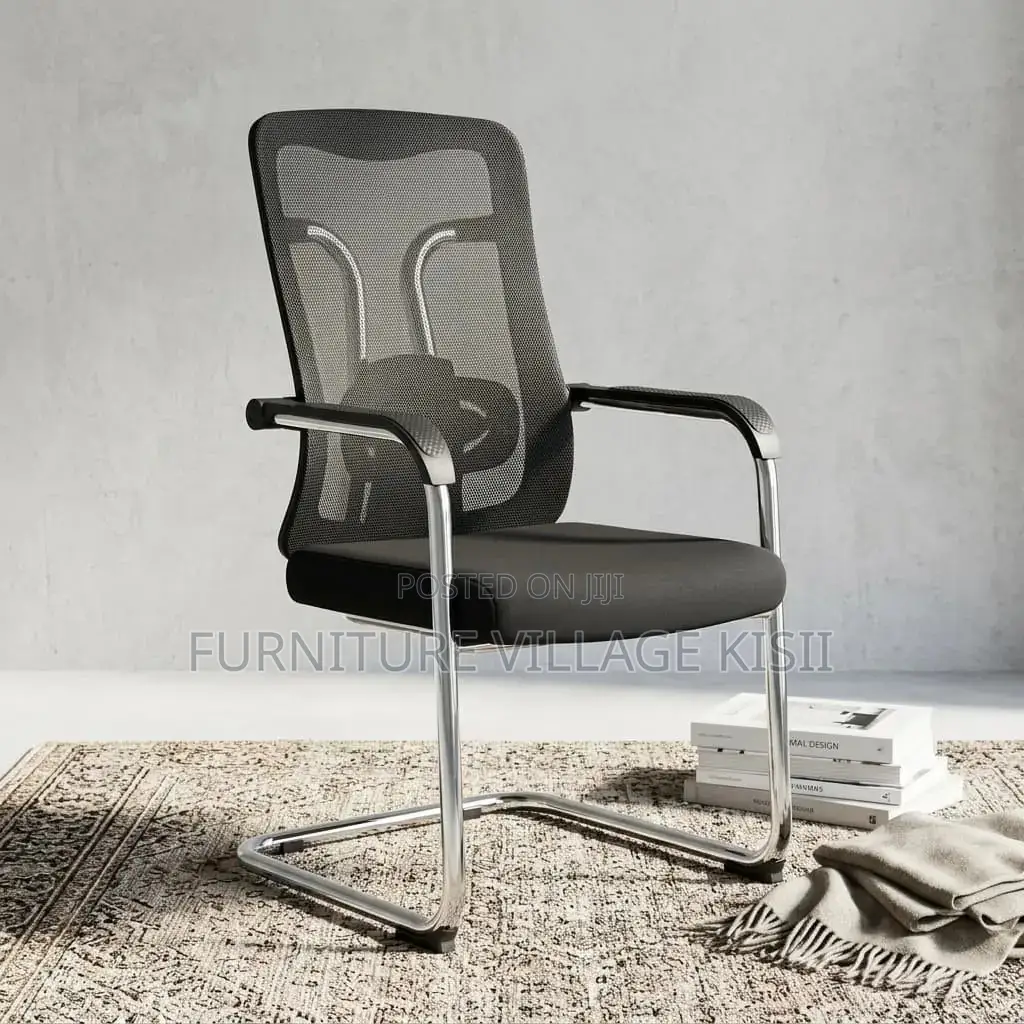 Office Chair; Black Orthopedic Mesh Guest Chair