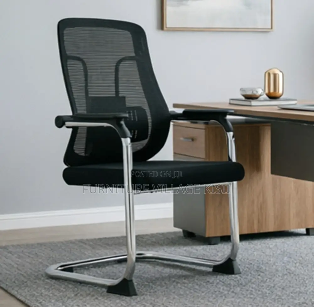 Office Chair; Black Orthopedic Mesh Guest Chair