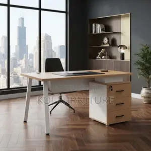 Office Desk; 1400mm Executive Home Office Desk With White Front View