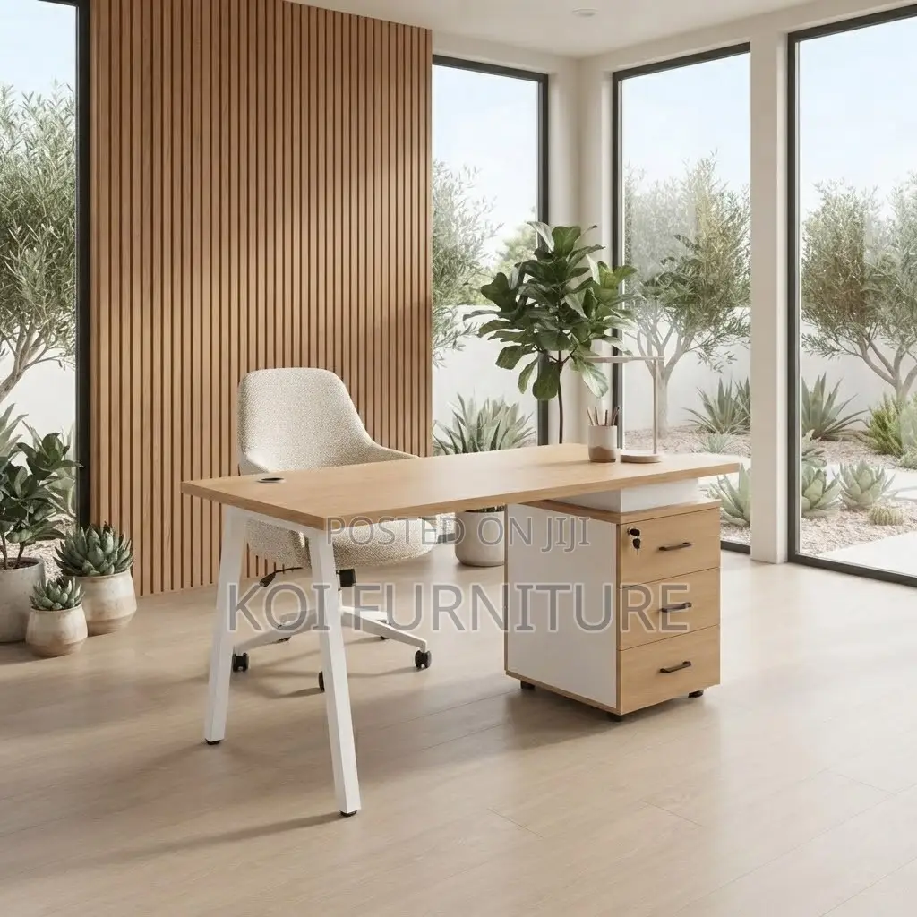 Office Desk; 1400mm Executive Home Office Desk With White Front View