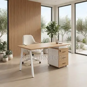 Office Desk; 1400mm Executive Home Office Desk With White Front View