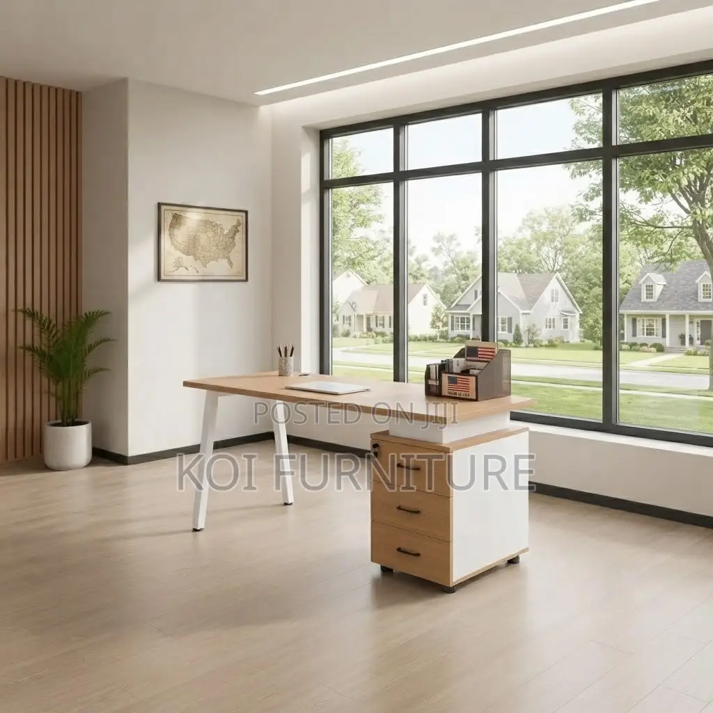 Office Desk; 1400mm Executive Home Office Desk With White Front View