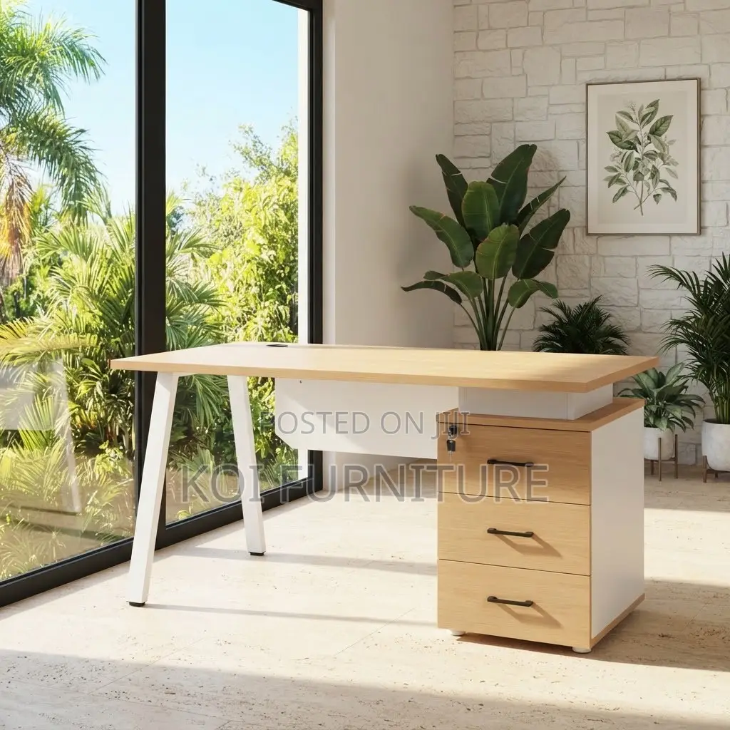 Office Desk; 1400mm Executive Home Office Desk With White Front View