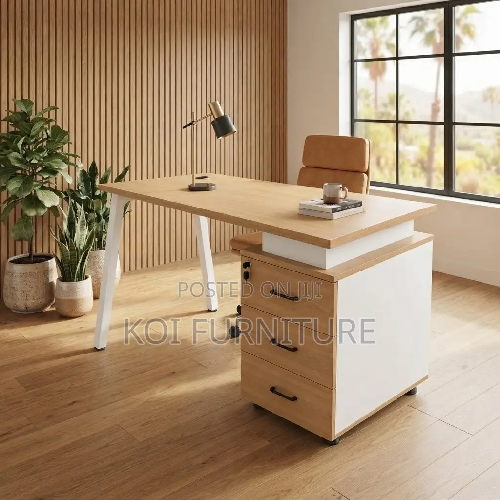 Office Desk; 1400mm Executive Home Office Desk With White Front View
