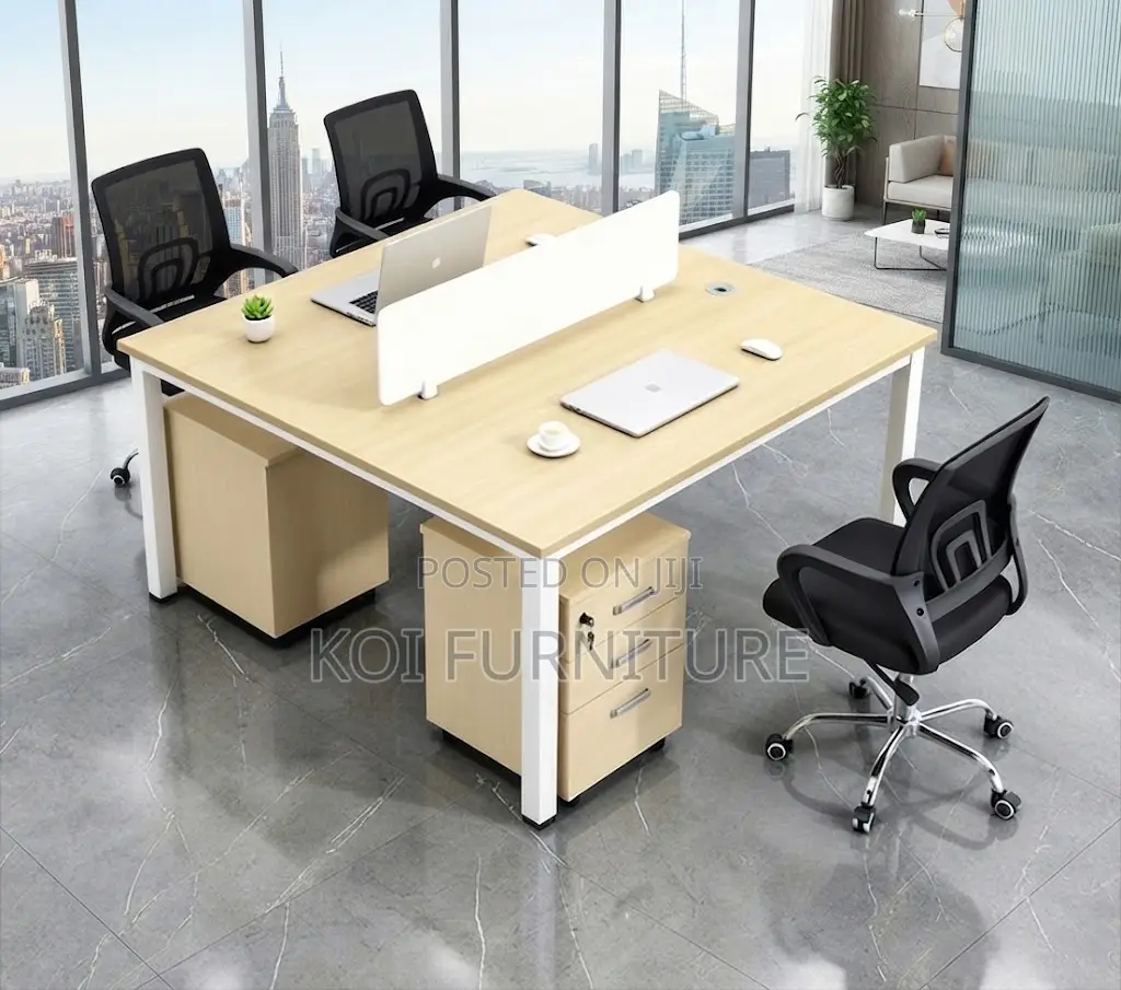 Office Workstation; Two Users Modular Modern White Open Workstation
