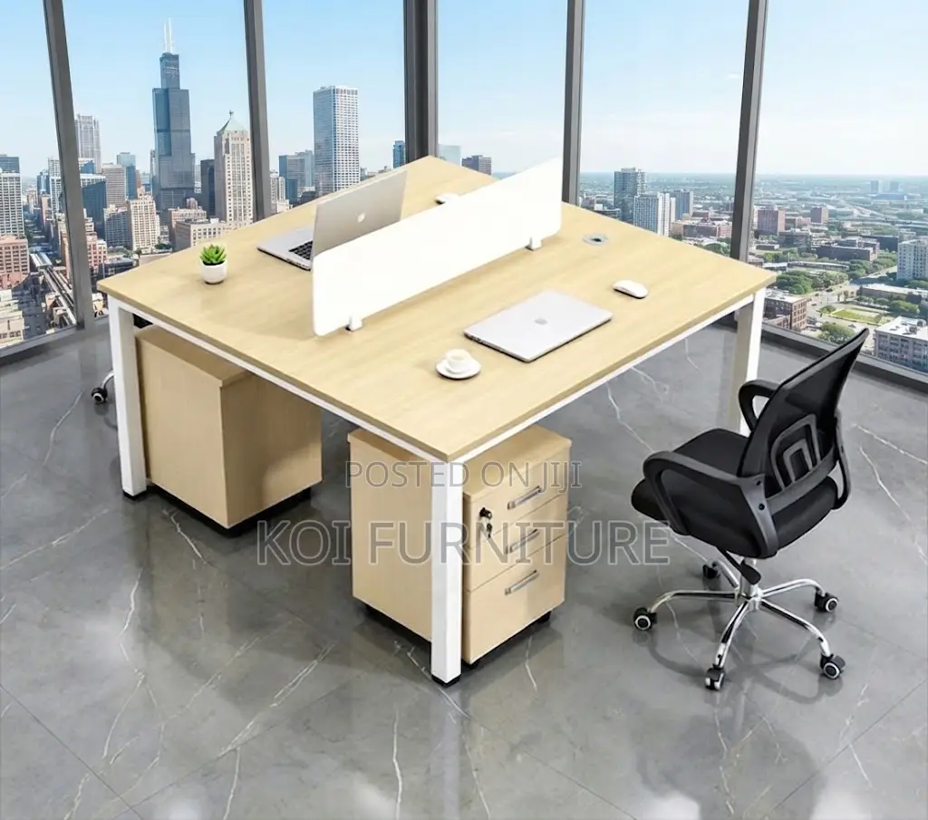 Office Workstation; Two Users Modular Modern White Open Workstation