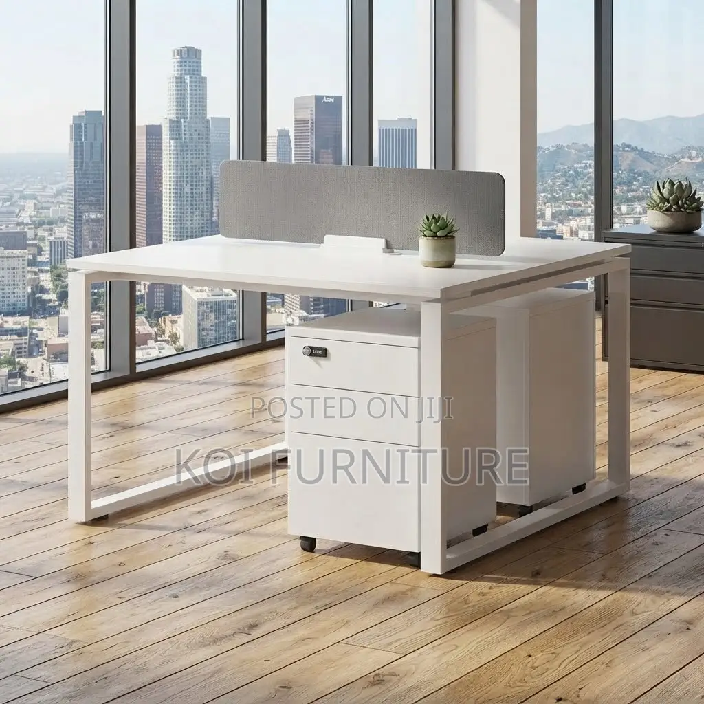 Office Workstation; Two Users Modular Modern White Open Workstation