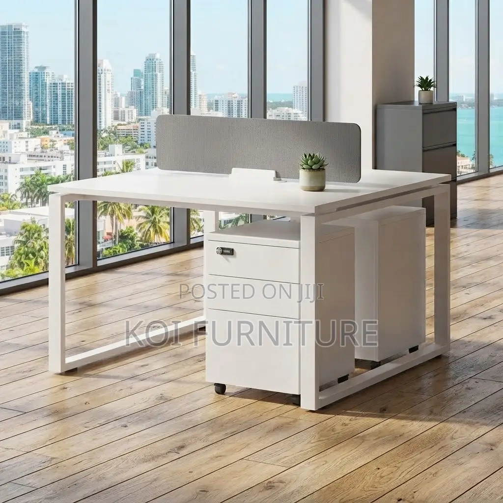 Office Workstation; Two Users Modular Modern White Open Workstation