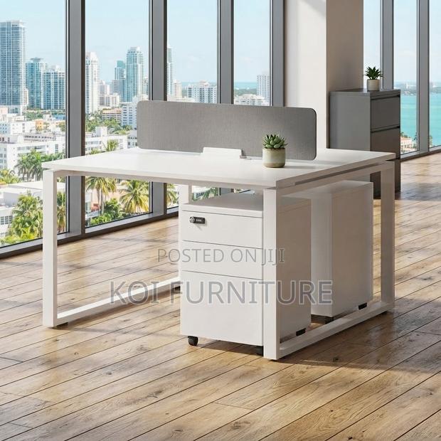 Office Workstation; Two Users Modular Modern White Open Workstation - thumbnail 5
