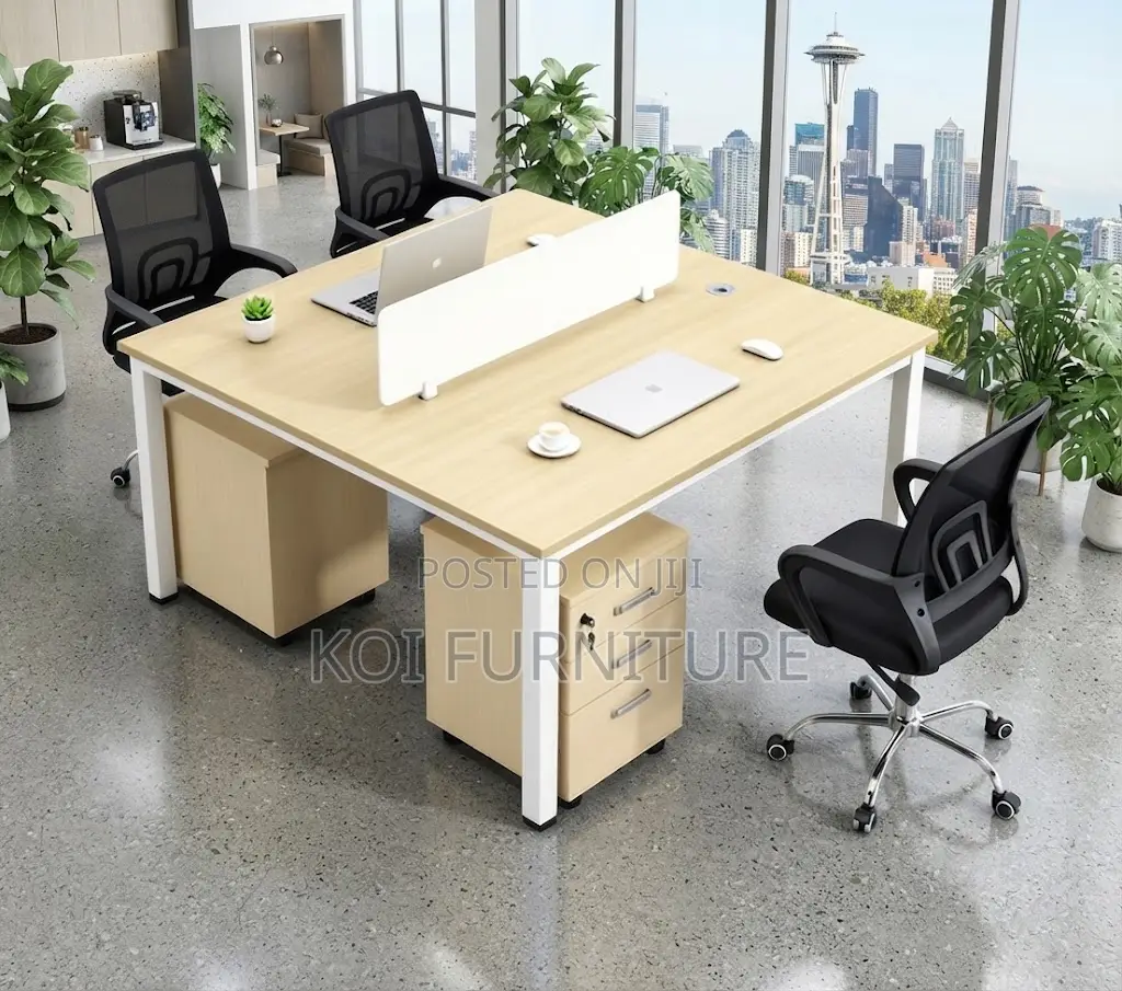 Office Workstation; Two Users Modular Modern White Open Workstation