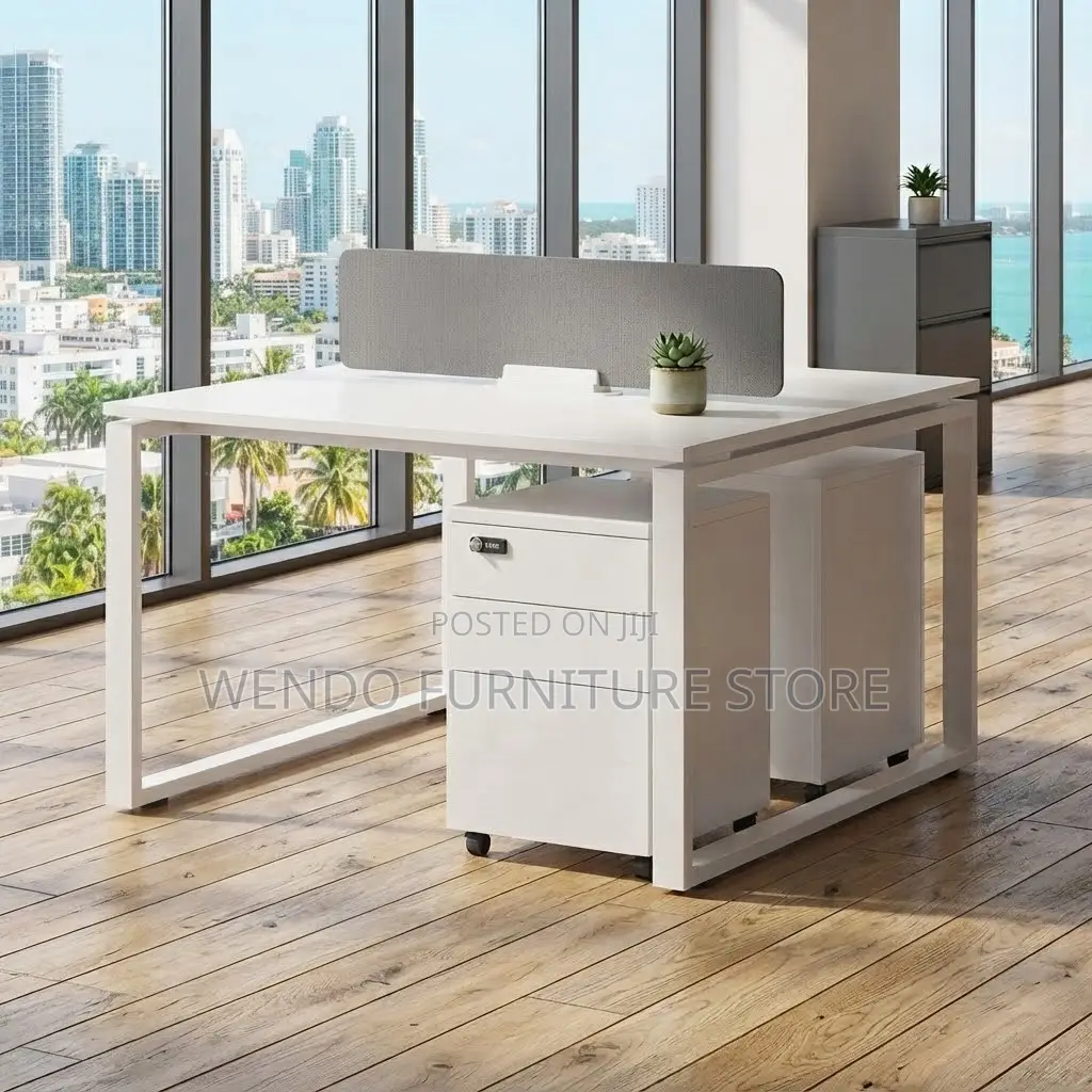 Office Workstation' White Open Two Users Station Table