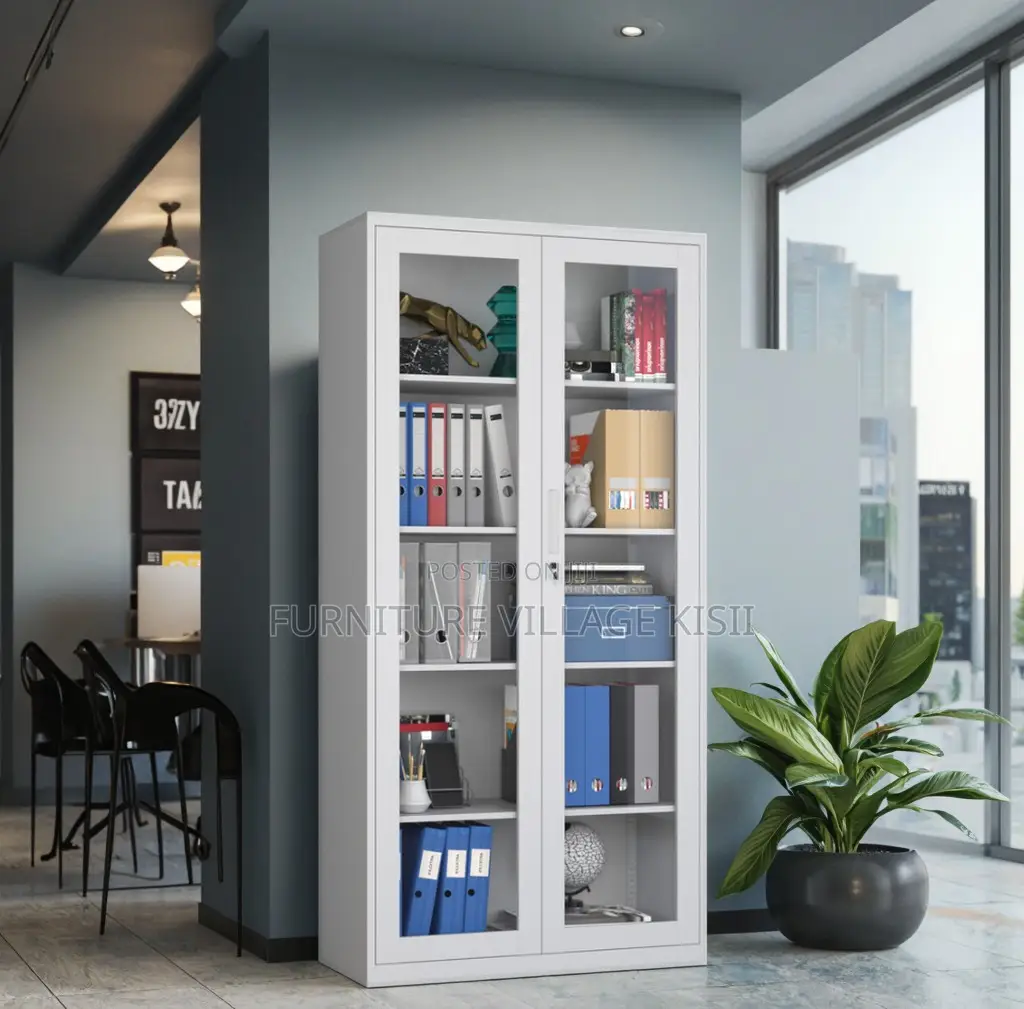 Office Furniture; 2- Full Glass Door Filling Office Cabinet