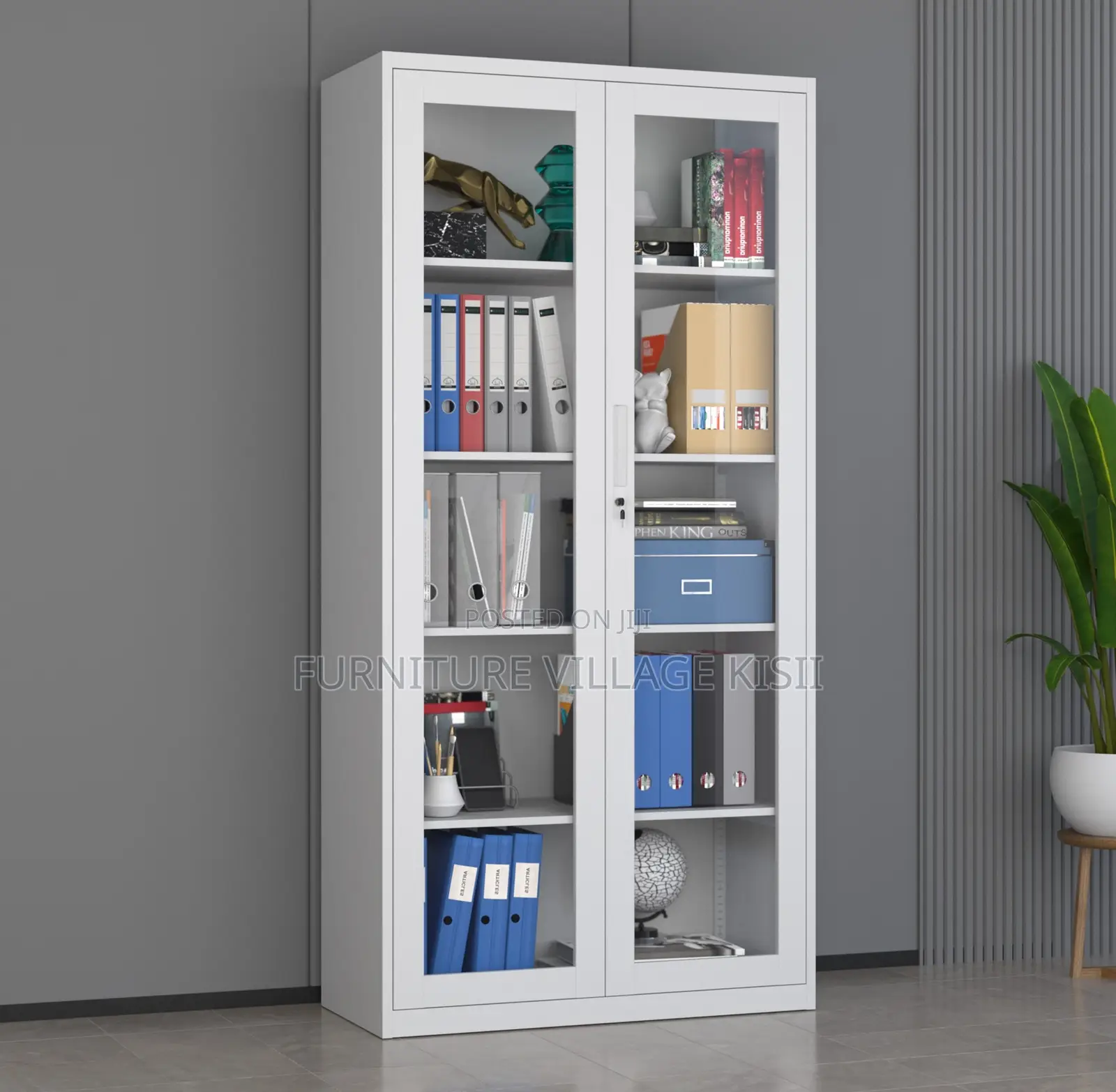 Office Furniture; 2- Full Glass Door Filling Office Cabinet