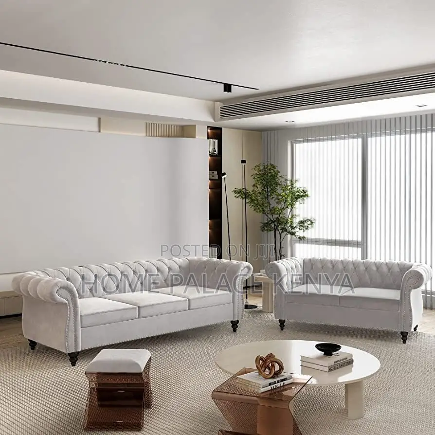 Sofa; Elegant Tufted Chesterfield Velvet Lounge Sofa for Home
