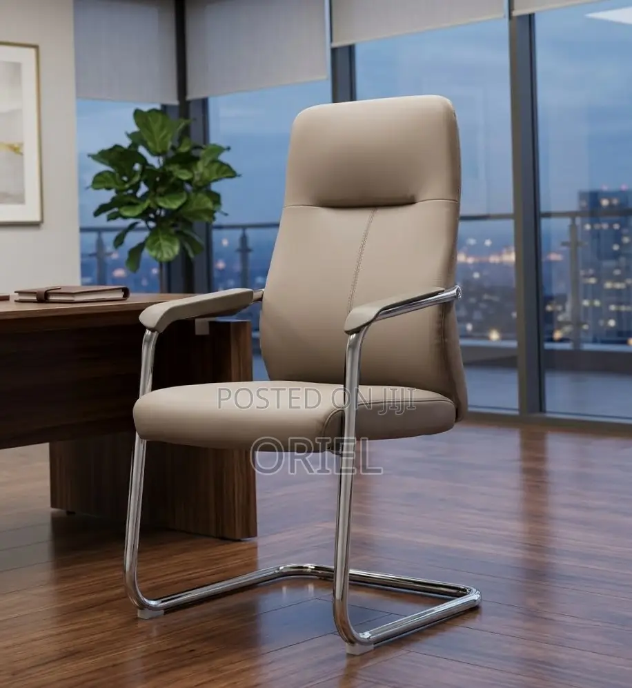 Office Chair : Brown Sled Base Ergonomic Waiting Chair