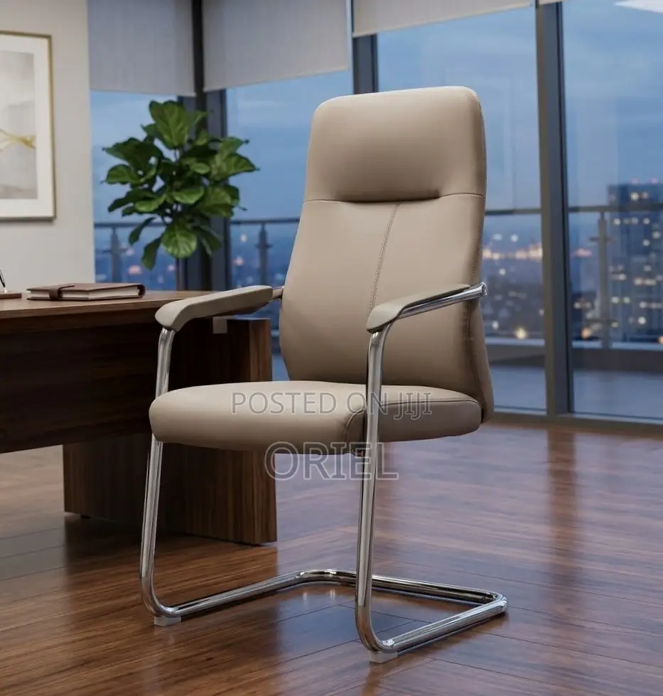 Office Chair : Brown Sled Base Ergonomic Waiting Chair