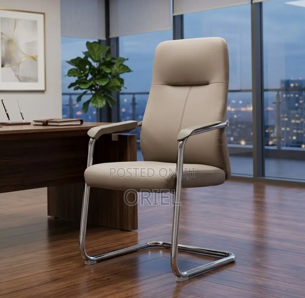 Office Chair : Brown Sled Base Ergonomic Waiting Chair