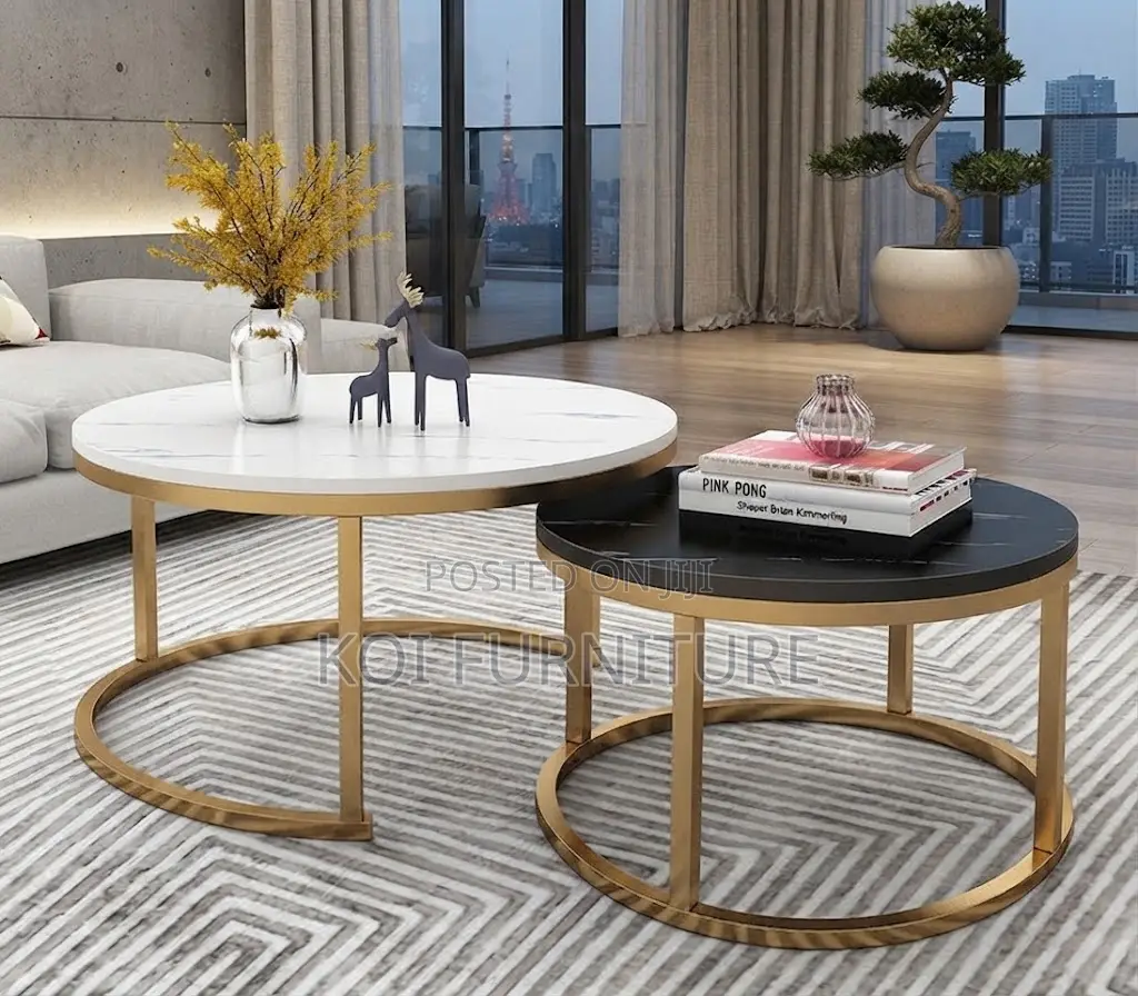Coffee Table; Round Marble Dual Living Room Coffee Tables