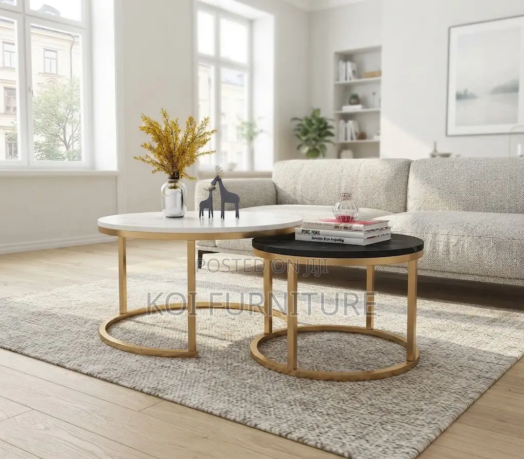 Coffee Table; Round Marble Dual Living Room Coffee Tables