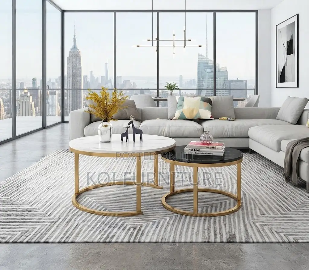 Coffee Table; Round Marble Dual Living Room Coffee Tables