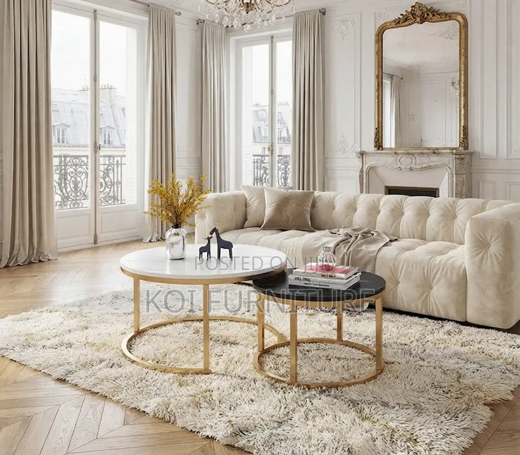 Coffee Table; Round Marble Dual Living Room Coffee Tables