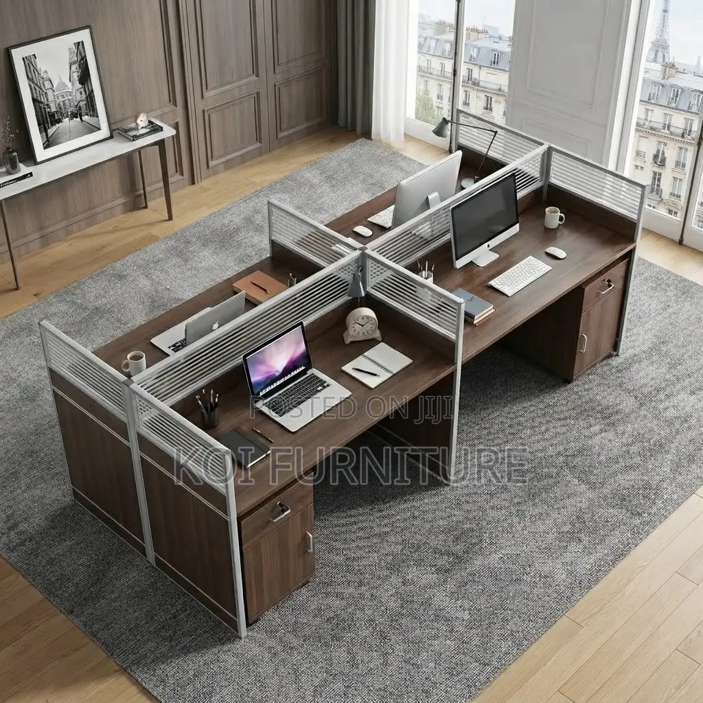 Office Workstation; Brown Office Four Users Partioned Workstation