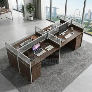 Office Workstation; Brown Office Four Users Partioned Workstation