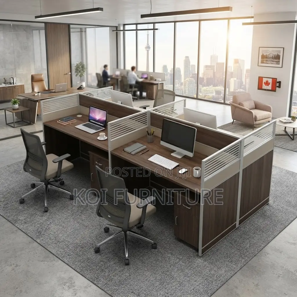 Office Workstation; Brown Office Four Users Partioned Workstation