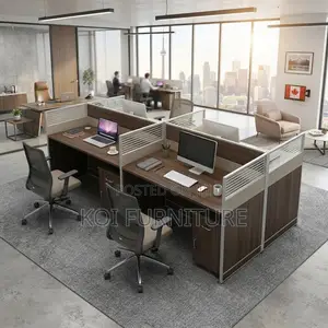 Office Workstation; Brown Office Four Users Partioned Workstation