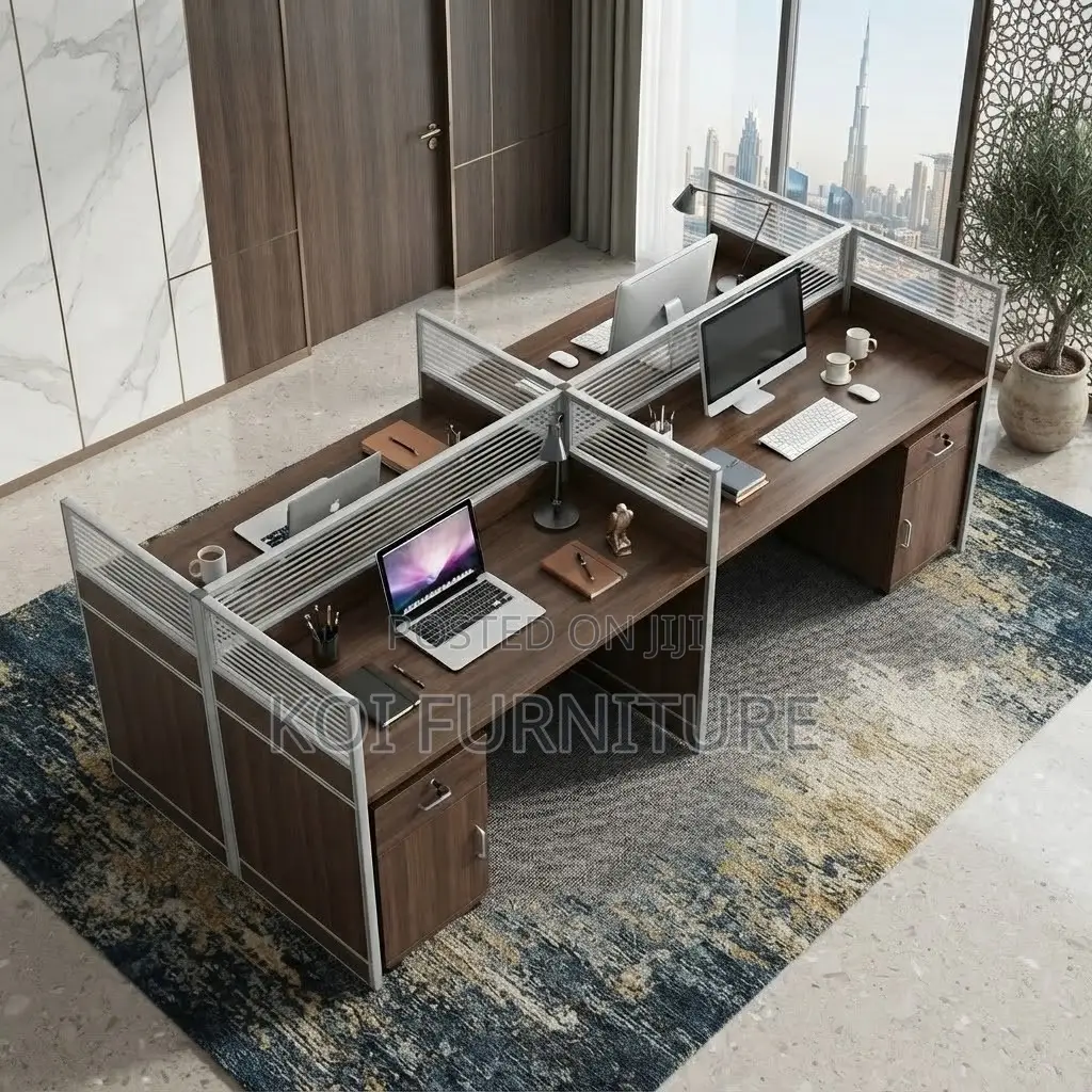 Office Workstation; Brown Office Four Users Partioned Workstation