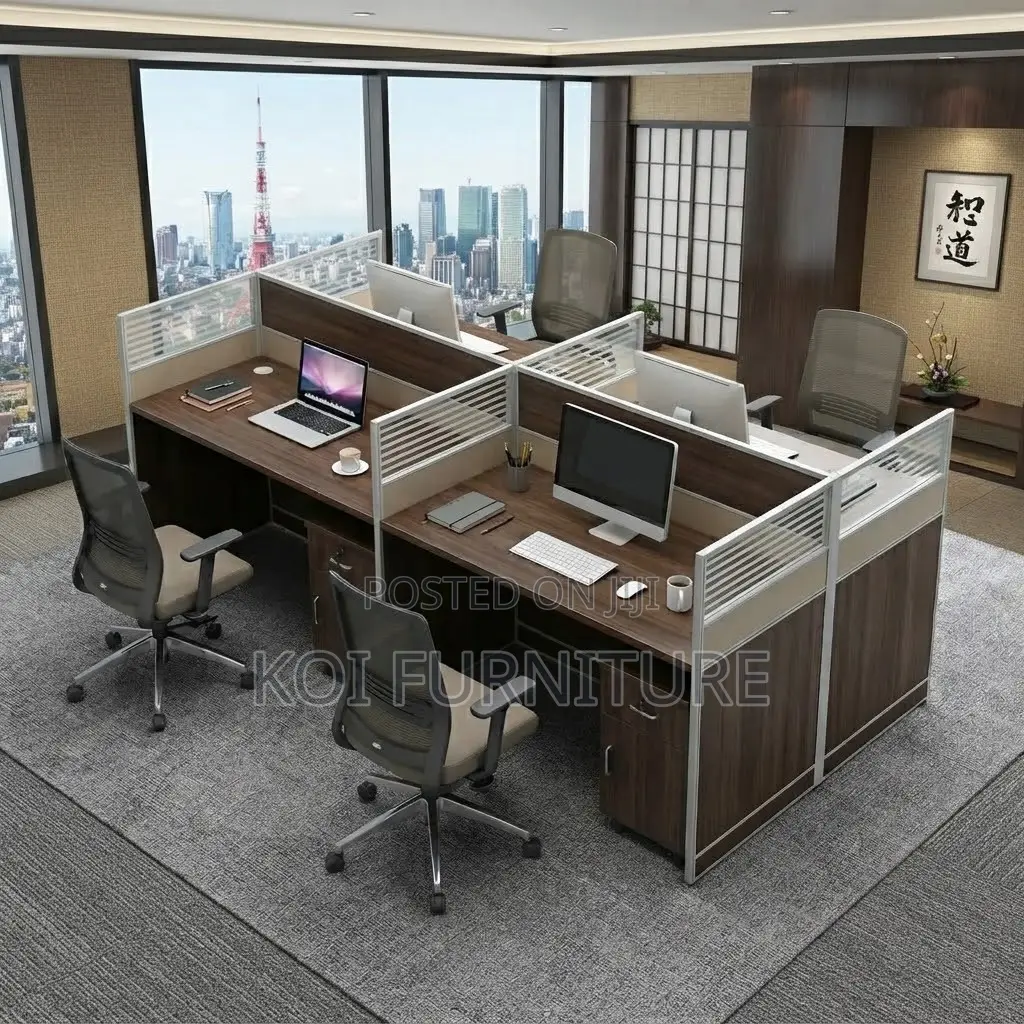 Office Workstation; Brown Office Four Users Partioned Workstation