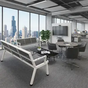 Office Benches; Blue Three Seaters Upholstered Reception Benches