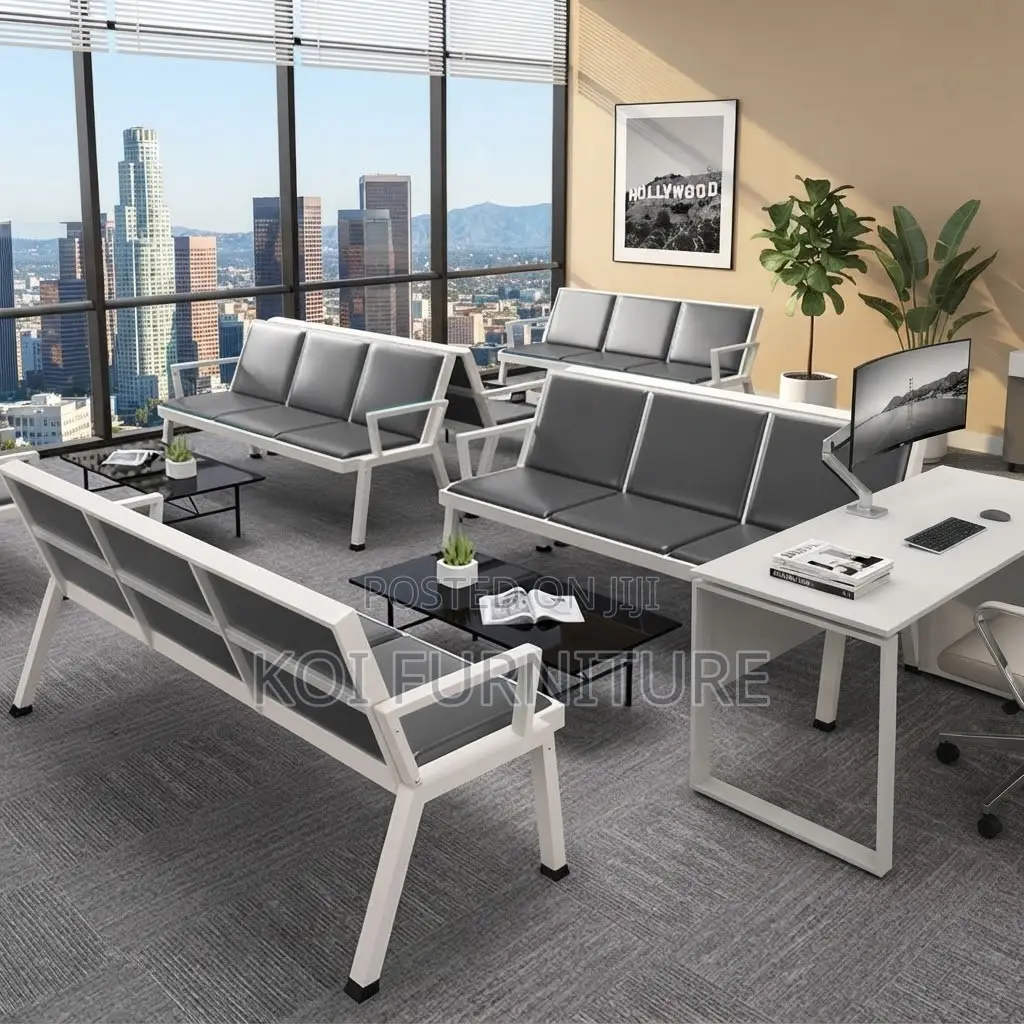 Office Benches; Blue Three Seaters Upholstered Reception Benches