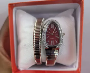 Elegant Silver Snake-Style Bangle Watch Crystal Bezel