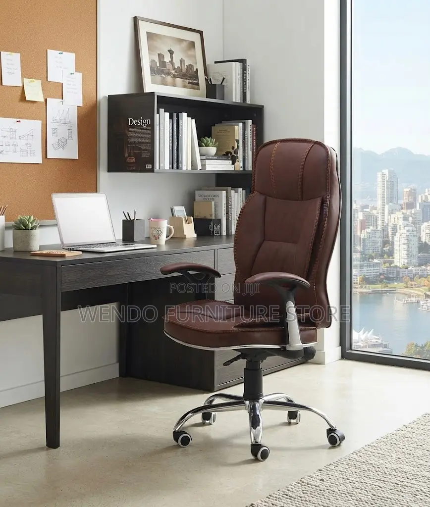 Office Chairs; Height Adjustable Brown Leather Office Seats
