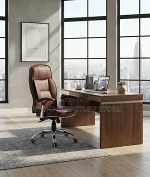 Office Chairs; Height Adjustable Brown Leather Office Seats