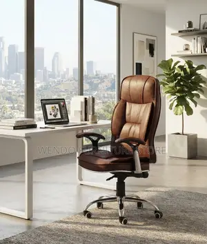 Office Chairs; Height Adjustable Brown Leather Office Seats