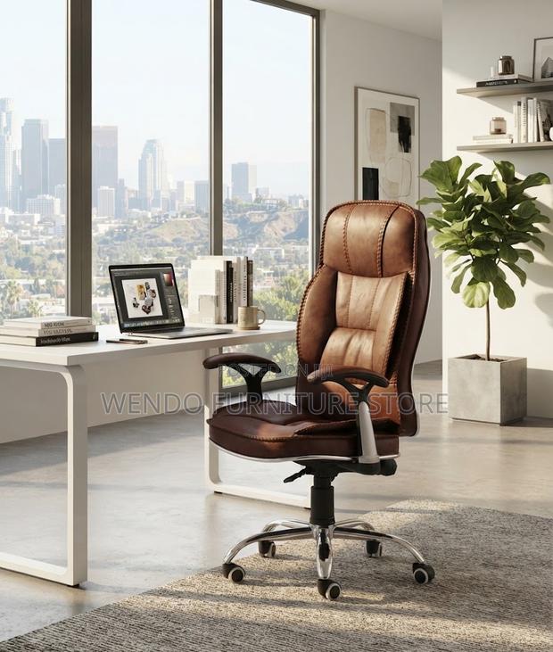 Office Chairs; Height Adjustable Brown Leather Office Seats - thumbnail 3
