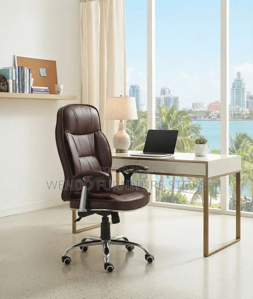 Office Chairs; Height Adjustable Brown Leather Office Seats