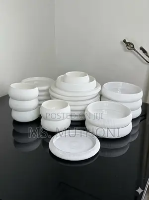 24 PCs  Modern White Ribbed Porcelain Dinnerware Set,