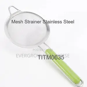 12 CM Stainless Steel Mesh Strainer With a Lime Green Handle.