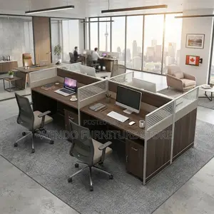 Office Workstation; Open Offices Modern Brown 4 Users Workstations