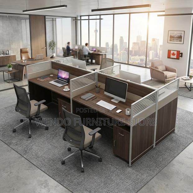 Office Workstation; Open Offices Modern Brown 4 Users Workstations - thumbnail 2