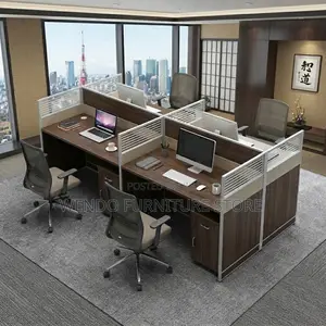 Office Workstation; Open Offices Modern Brown 4 Users Workstations
